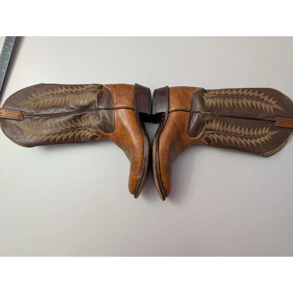 Vintage Tony Lama Brown Leather Cowboy Boots Mens 6 B Fits Womens 7.5 8 Western